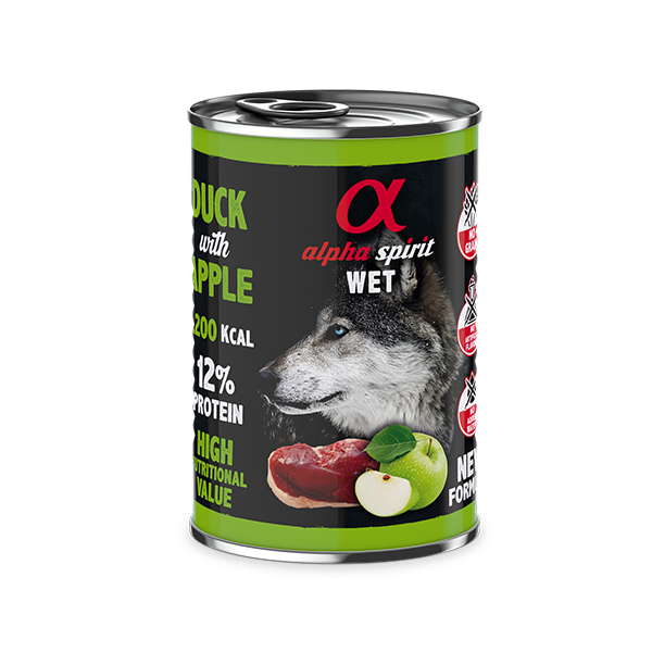 ალფა სპირიტი კონსერვი ძაღლებისთვის Duck&Green Apple 400 გრ